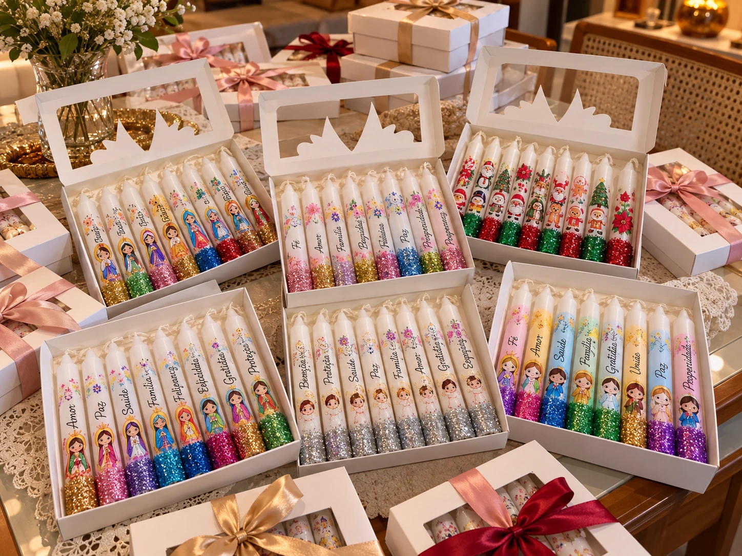 Várias encomendas de velas personalizadas